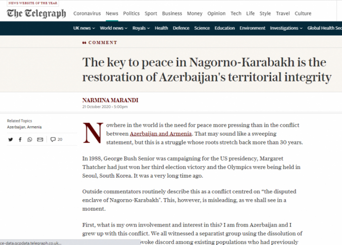 “The Telegraph” Azərbaycan həqiqətlərindən yazdı