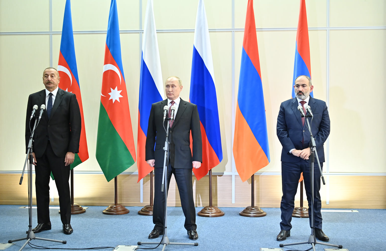 İlham Əliyev, Putin və Paşinyan mətbuata bəyanatla çıxış etdilər