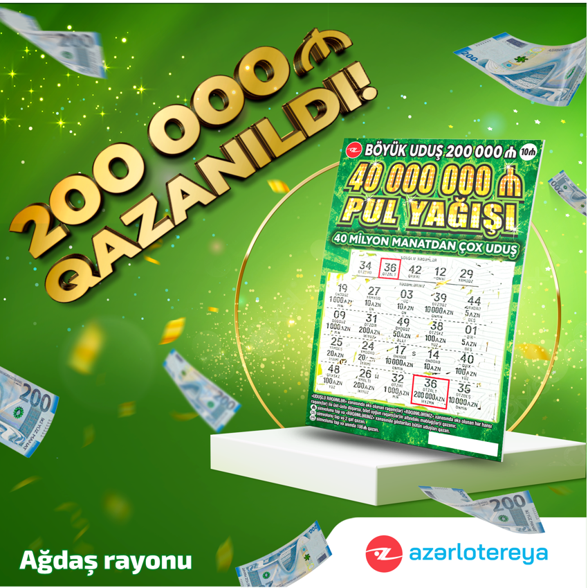 Azərbaycan ani lotereyaları tarixində ən böyük uduş - 200.000 manat qazanıldı