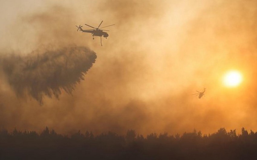 Hadrut qəsəbəsində yanğın: Helikopter havaya qaldırıldı - VİDEO