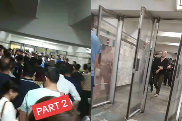 “Əhmədli” metrosunda sərnişinlər polislə DALAŞDI: Saxlanılanlar var - VİDEO 