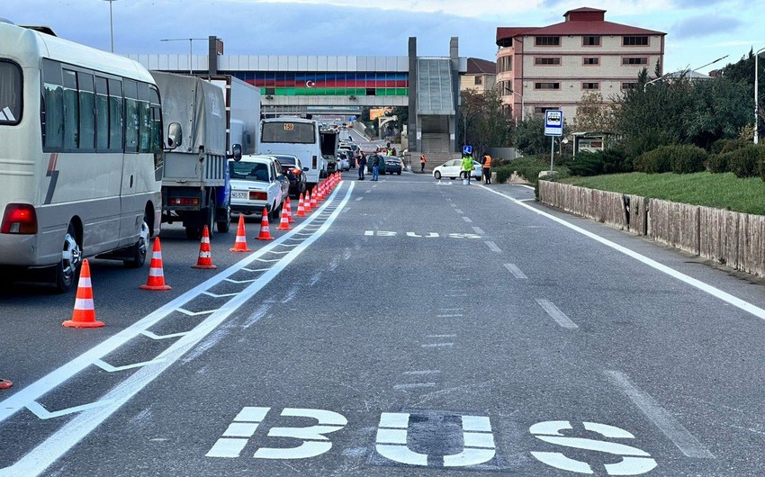 Bakı-Sumqayıt yolunda avtobus zolağı çəkilir - FOTO