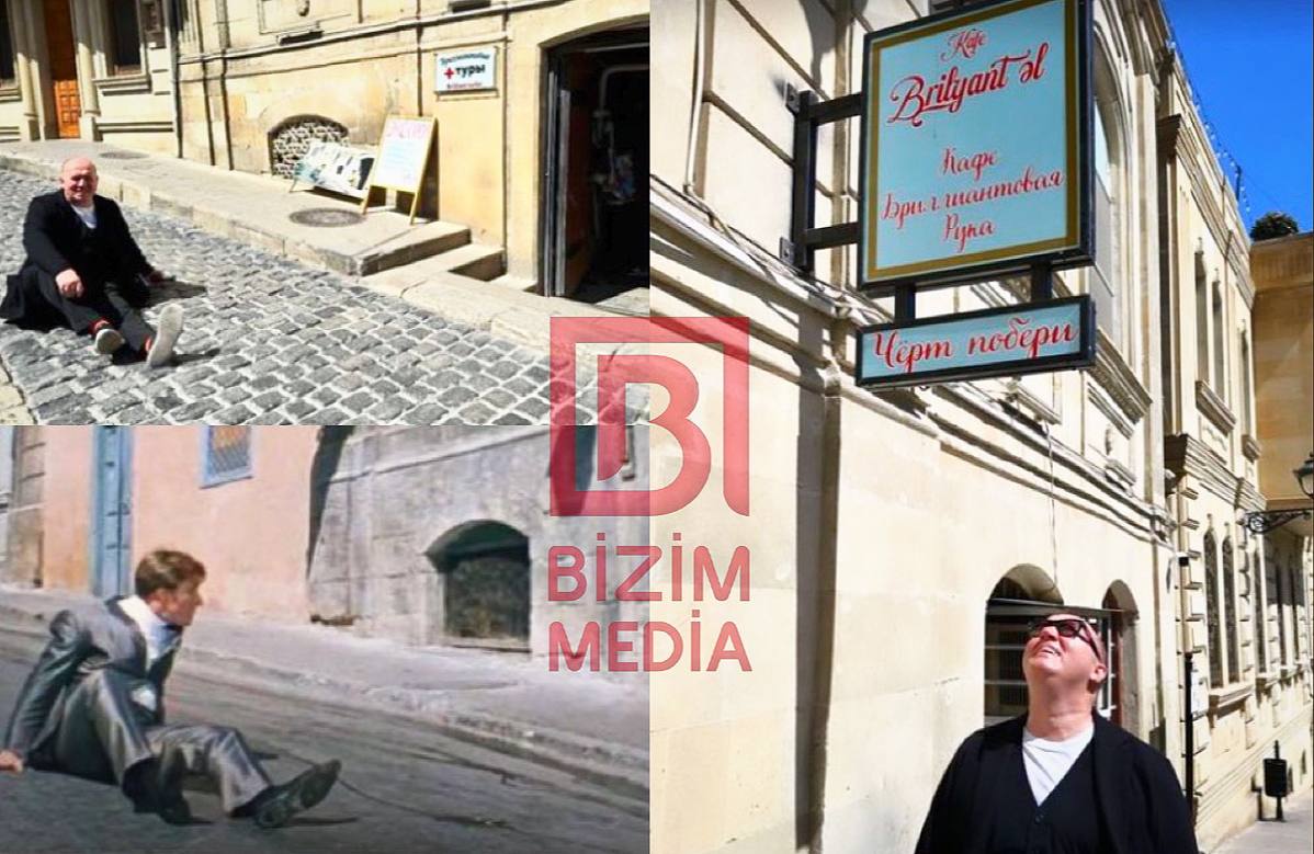 Rusiyalı aktyor Bakıya gəlib, “Brilyant əl”in məşhur səhnəsini TƏKRARLADI – FOTO 