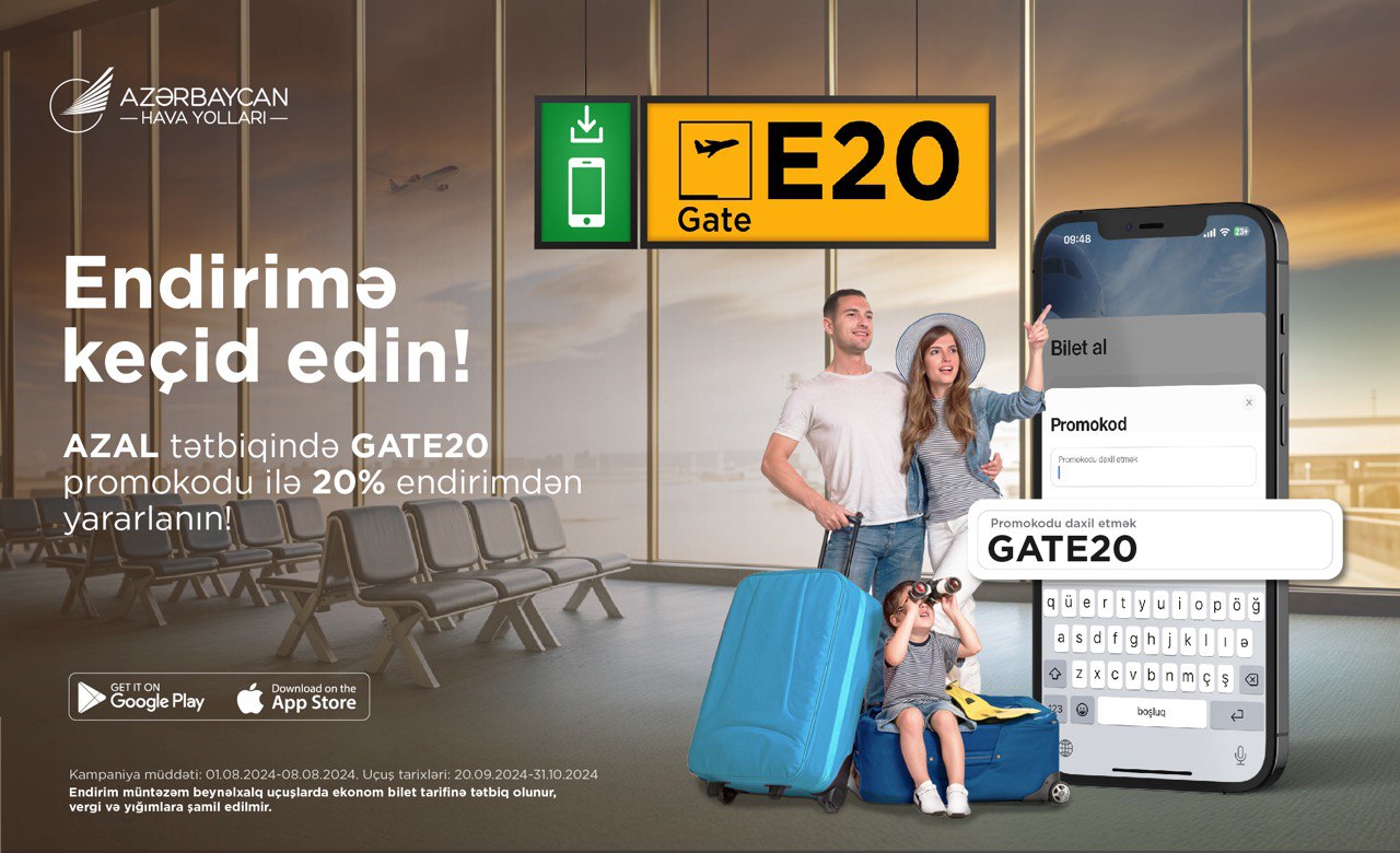 AZAL-dan “GATE20” promokodu ilə aviabiletlərə 20% endirim