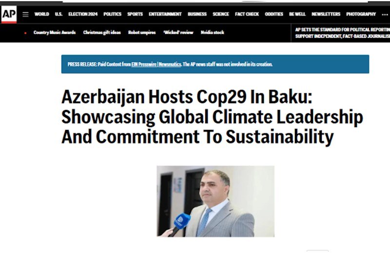 Vasif Həsənli dünyaca nüfuzlu "Associated Press" agentliyində COP29-dan yazdı - TAM MƏTN