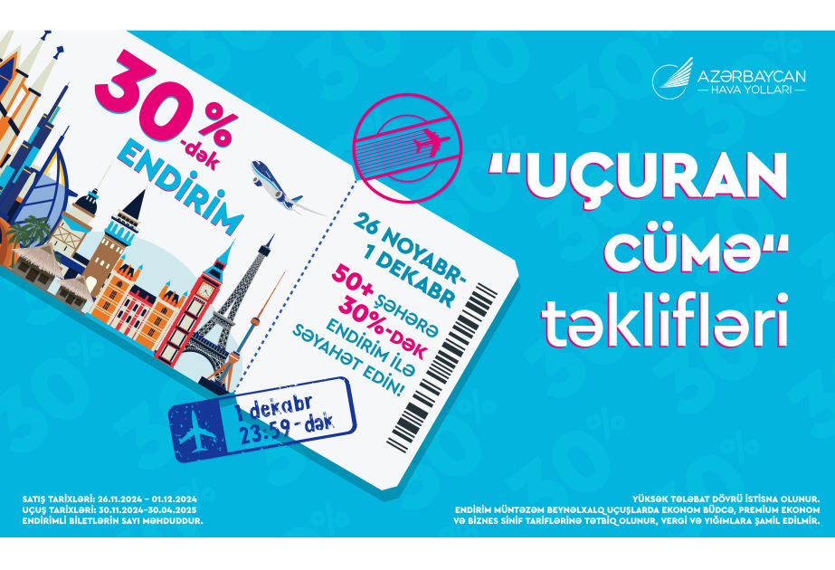 AZAL-dan “Uçuran Cümə” kampaniyası: Aviabiletlərə 30%-dək endirim