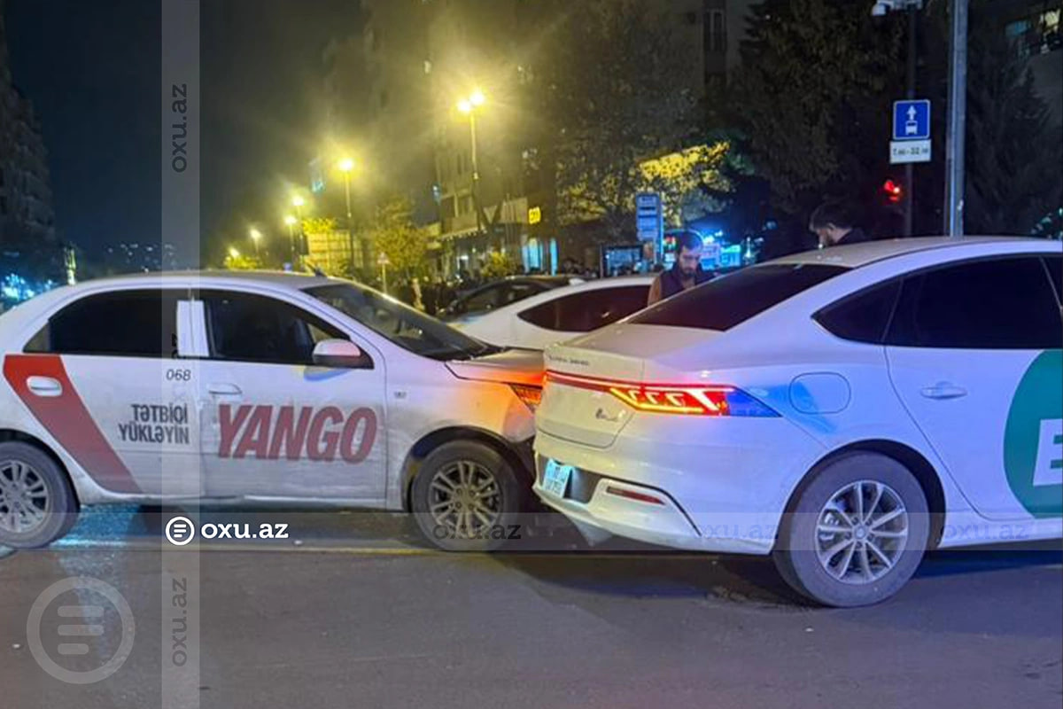 Bakıda iki fərqli taksi şirkətinə məxsus maşınlar toqquşdu