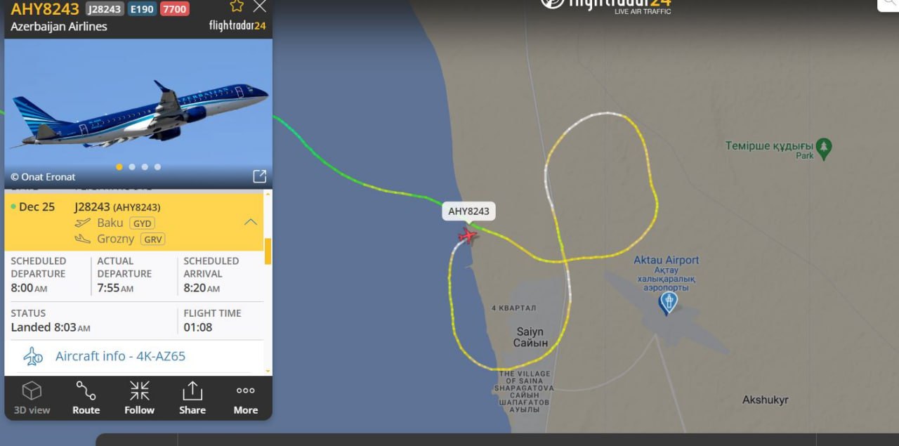 AZAL-ın qəzaya düşən təyyarəsinin uçuş marşrutu - VİDEO