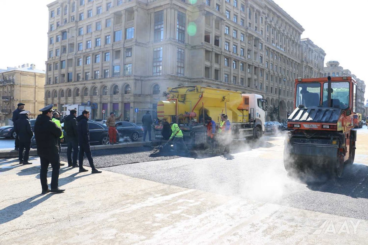 Bu prospektdə çökən yol təmir edildi – FOTO