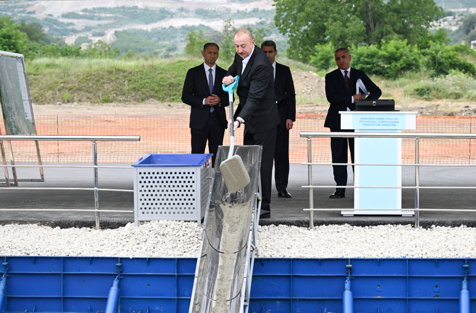 Prezident Xankəndi Dəmir Yolu və Avtovağzal Kompleksinin təməlqoyma mərasimində - FOTO/VİDEO