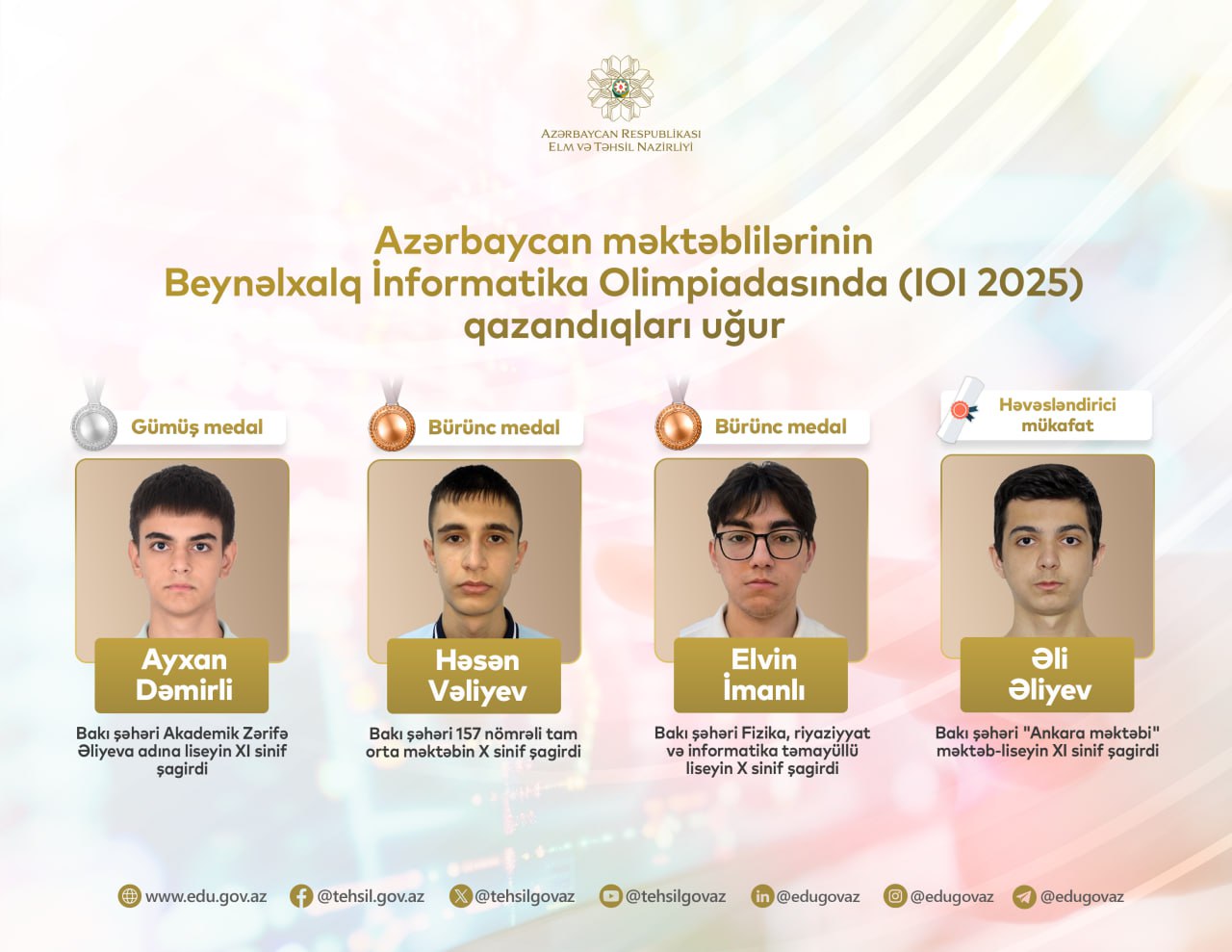 İnformatika olimpiadasında TARİXİ NƏTİCƏ - Azərbaycan ilk dəfə 4 mükafatla döndü