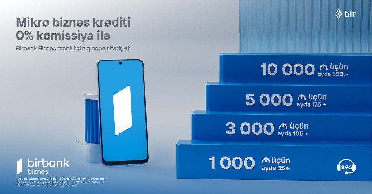 10 000 AZN kredit götür, aylıq cəmi 350 manat ödə – Birbank Biznes-dən sərfəli kredit kampaniyası 10 000 AZN kredit götür, aylıq cəmi 350 manat ödə – Birbank Biznes-dən sərfəli kredit kampaniyası