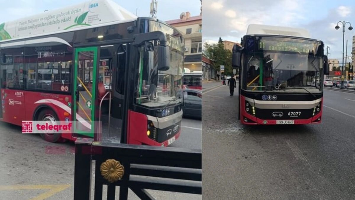 Bakıda sərxoş sərnişin avtobusun şüşəsini qırdı - FOTO