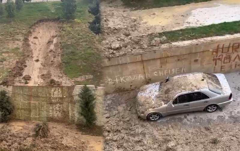 Bakıda poliklinikanın həyətində torpaq sürüşməsi – VİDEO
