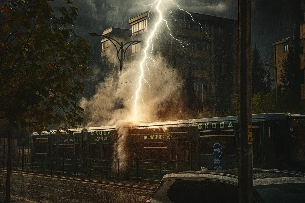 Türkiyədə sərnişinlərlə dolu tramvayı ildırım vurdu Türkiyədə sərnişinlərlə dolu tramvayı ildırım vurdu