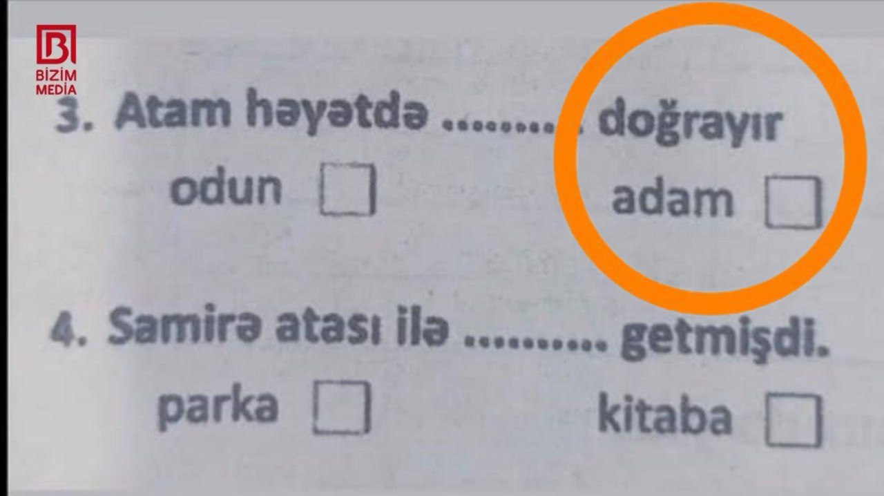 3-cü sinfin KSQ imtahanındakı sual QALMAQAL yaratdı – “Atam həyətdə adam doğrayır?” 3-cü sinfin KSQ imtahanındakı sual QALMAQAL yaratdı – “Atam həyətdə adam doğrayır?”