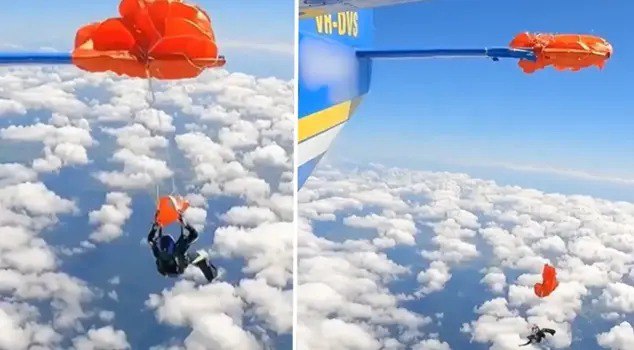 Paraşütü təyyarənin qanadına ilişdi, belə xilas oldu – VİDEO Paraşütü təyyarənin qanadına ilişdi, belə xilas oldu – VİDEO