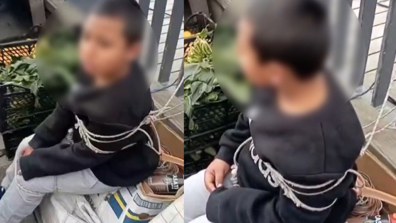 Oğurluq etdiyi deyilən uşağı kəndirlə bağlayıb VİDEOYA ÇƏKDİ