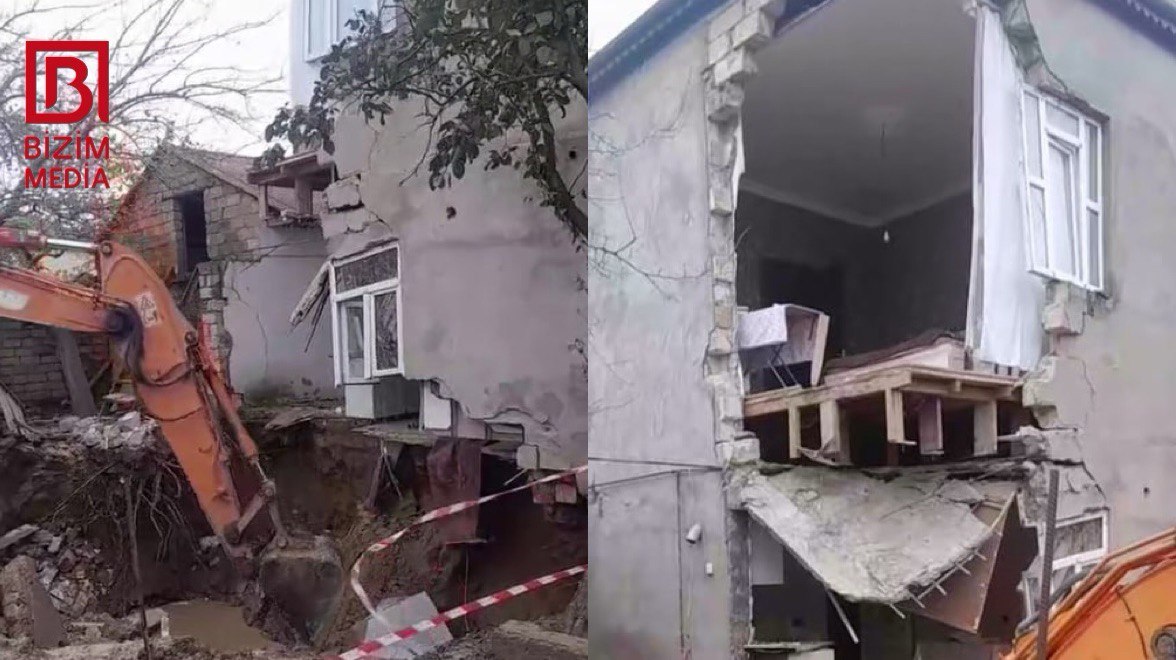 Biləcəridə bünövrəsi çökən ev SÖKÜLÜR – VİDEO Biləcəridə bünövrəsi çökən ev SÖKÜLÜR – VİDEO