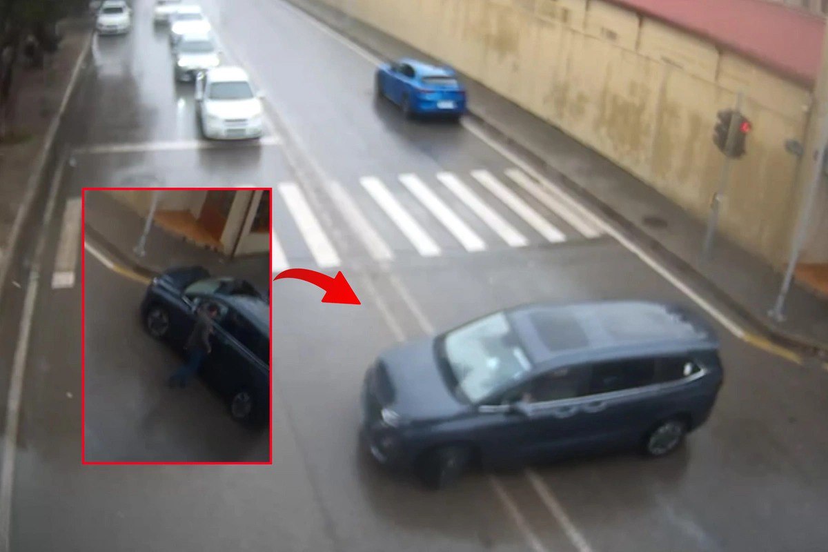 Bakıda sürücüdən qeyri-adi qayda pozuntusu: İşıqforun düyməsini sıxdı - ANBAAN VİDEO