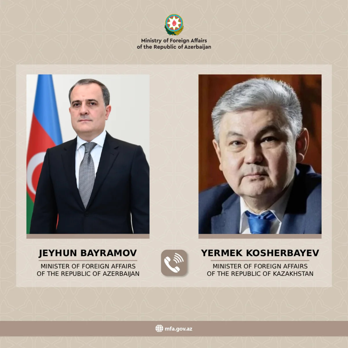 Ceyhun Bayramov qazaxıstanlı həmkarı ilə regiondakı vəziyyəti müzakirə etdi