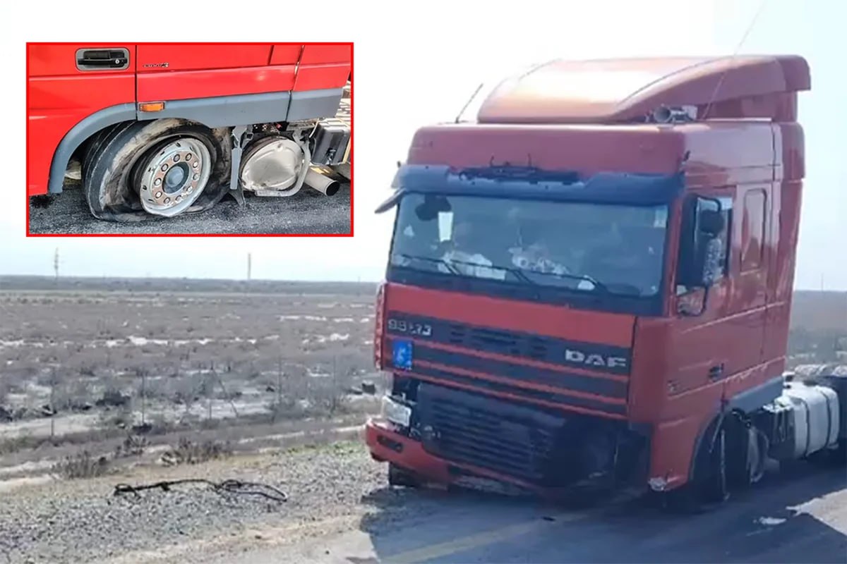 Ələt-Astara yolunda hərəkətdə olan yük avtomobilinin TƏKƏRİ PARTLADI &ndash; VİDEO