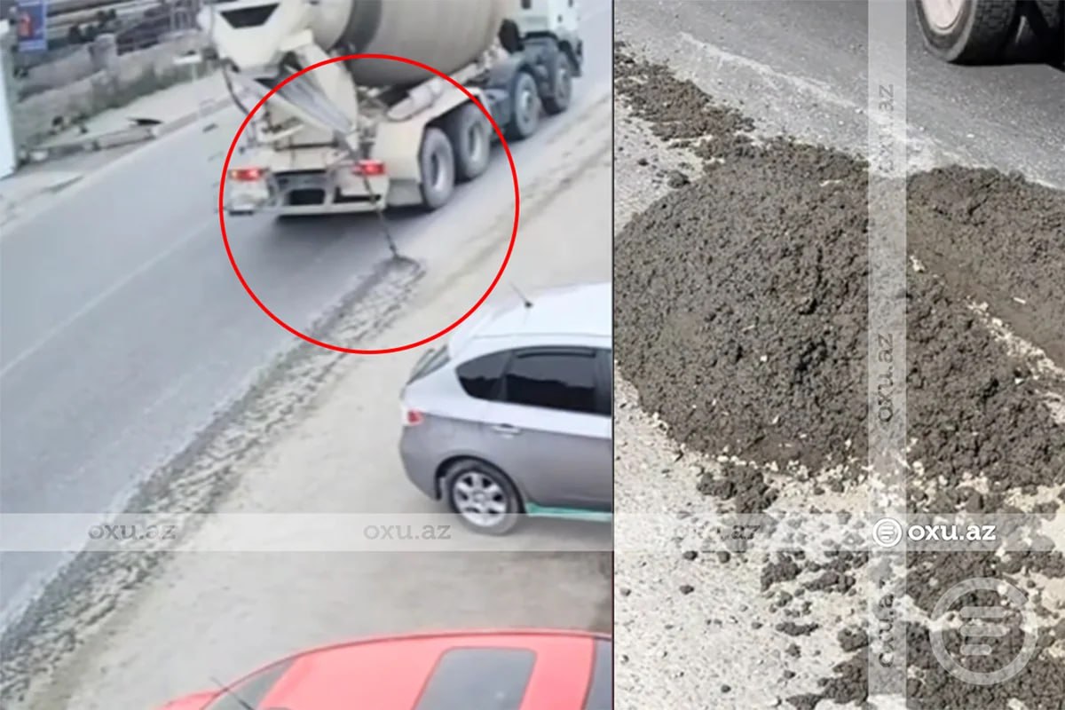Bakıda sürücüdən MƏSULİYYƏTSİZ ADDIM: Yola beton tökdü - ANBAAN VİDEO