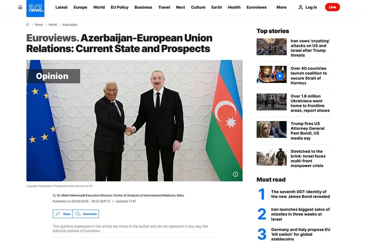 "Euronews": Regiondakı hadisələr fonunda Azərbaycan-Aİ tərəfdaşlığı möhkəmlənir - FOTO