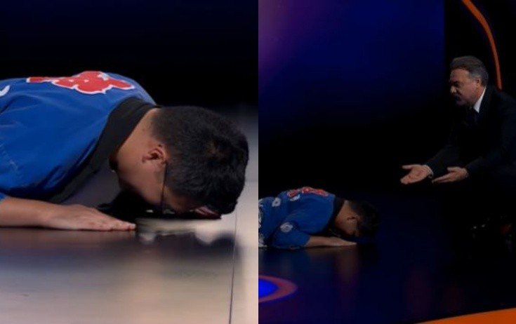 Oktay Kaynarcanın qarşısında yerə uzandı - Video