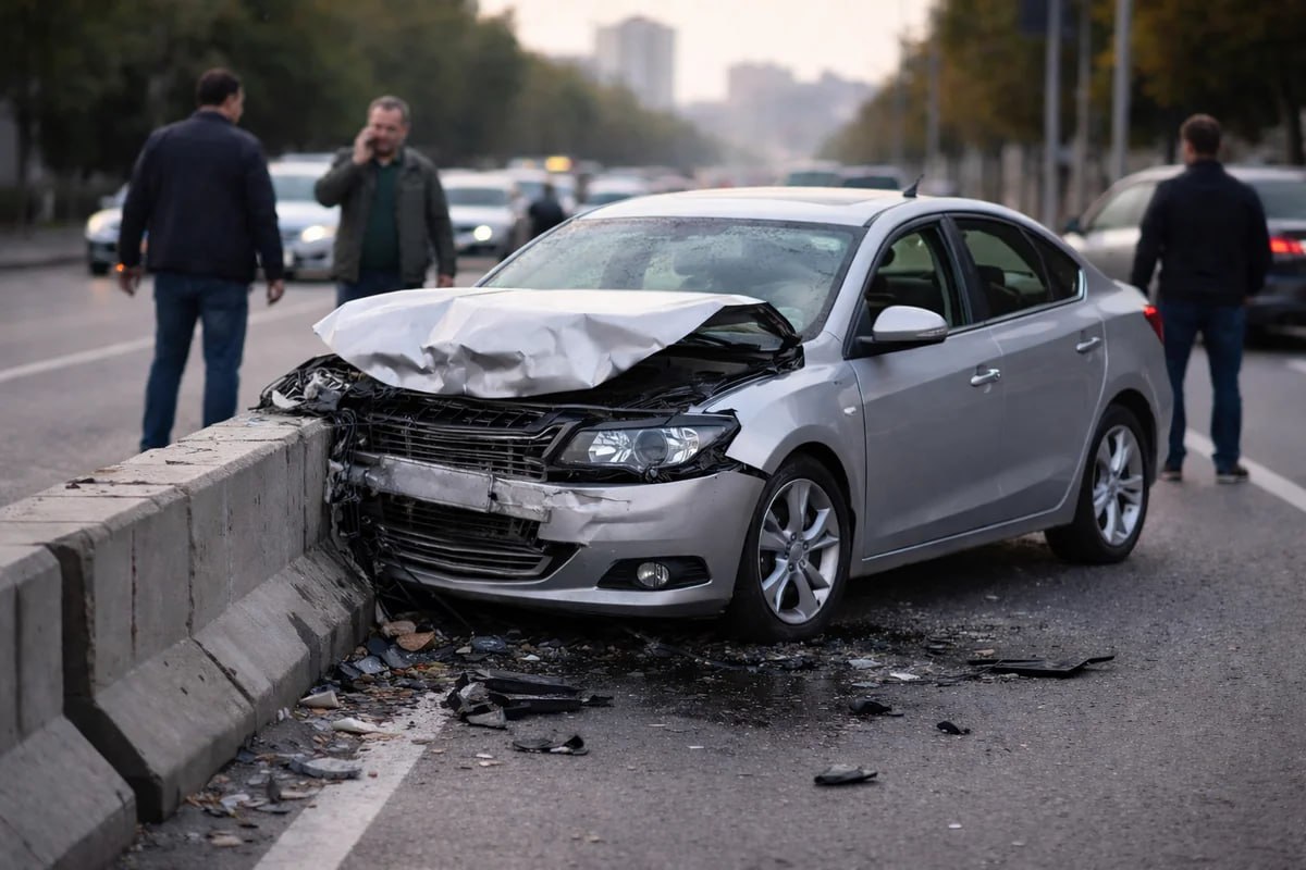 Samuxda avtomobil maneəyə çırpıldı - Xəsarət alanlar var