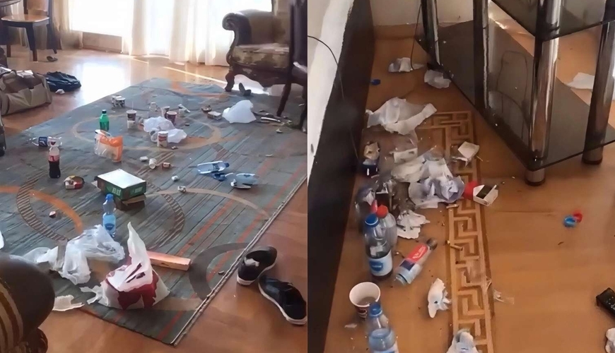 Ərəblər Bakıda evi zibilliyə döndərdi - Biabırçı görüntülər - VİDEO