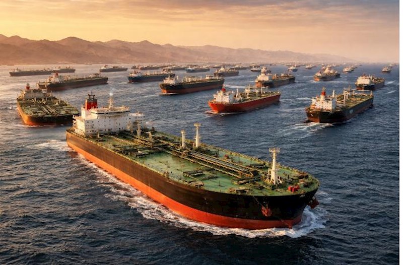 Hörmüz boğazında növbə gözləyən GƏMİLƏRİN görüntüləri yayıldı - VİDEO