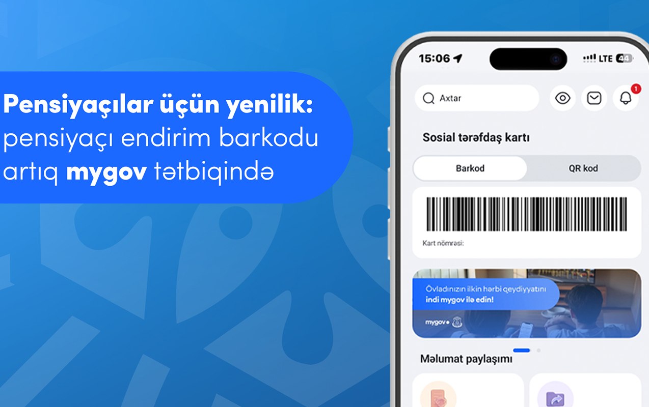 Pensiyaçılar üçün endirim barkodu artıq &ldquo;mygov&rdquo; MOBİL TƏTBİQİNDƏ