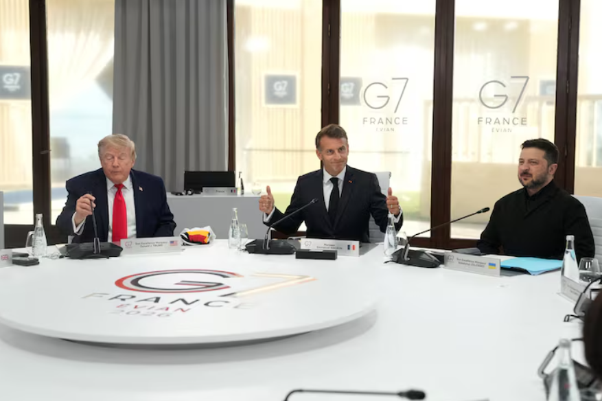 Zelenski G7 sammitində Tramp və Makronla mühüm görüş keçirdi - VİDEO