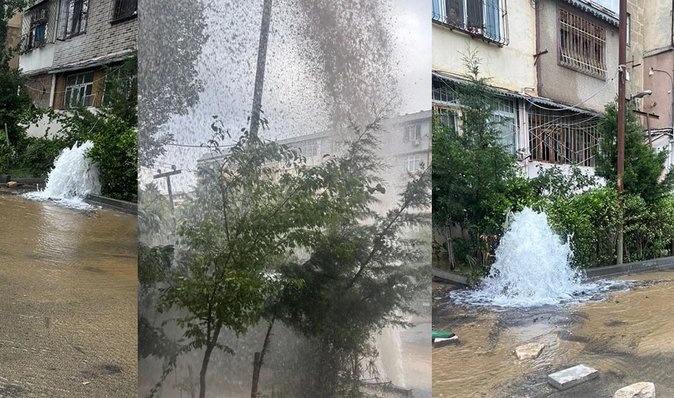 Bakıda boru partladı, küçəni su basdı - VİDEO
