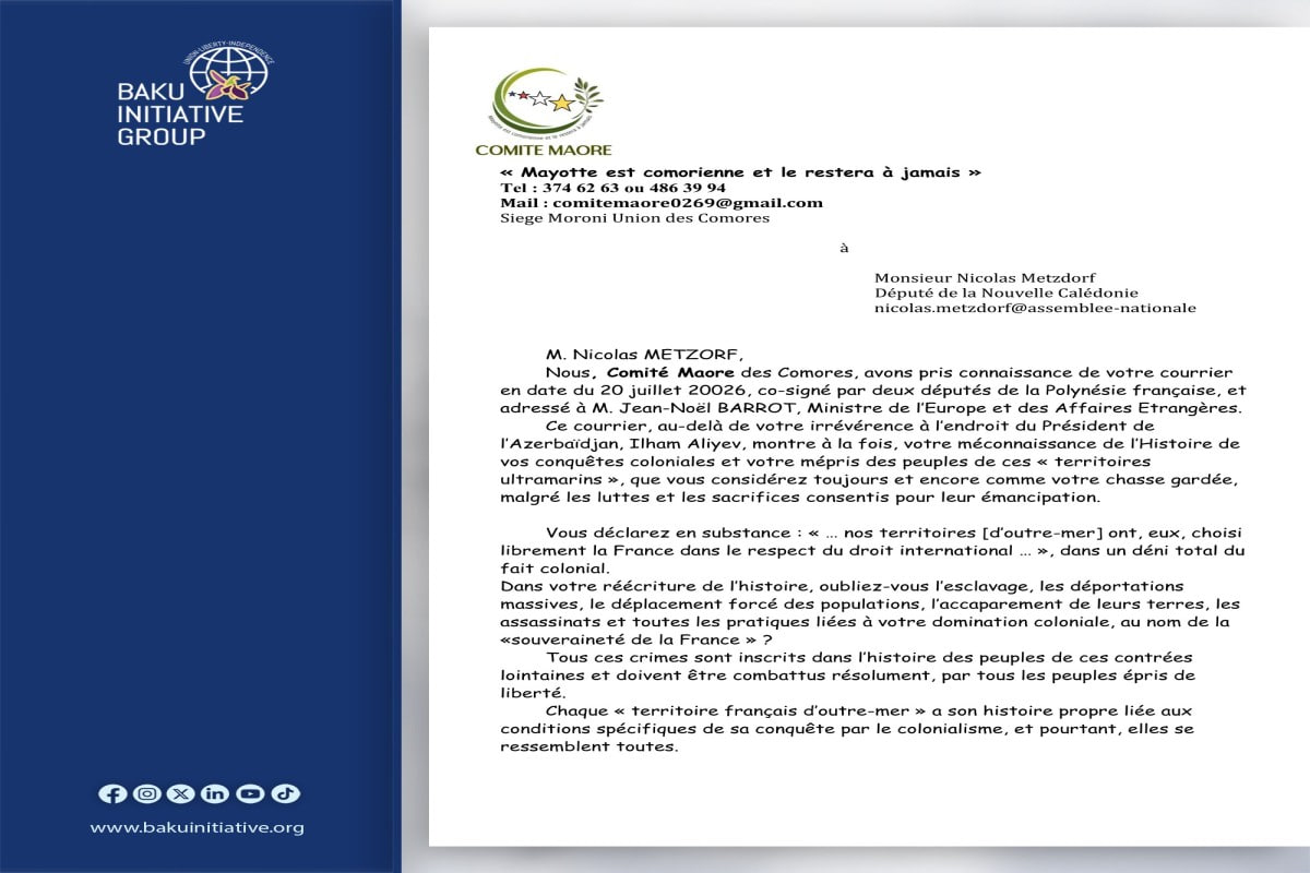 Qəmər Adaları Maore Komitəsi Azərbaycan əleyhinə iş aparan fransalı deputatlara məktub ünvanlayıb - FOTO