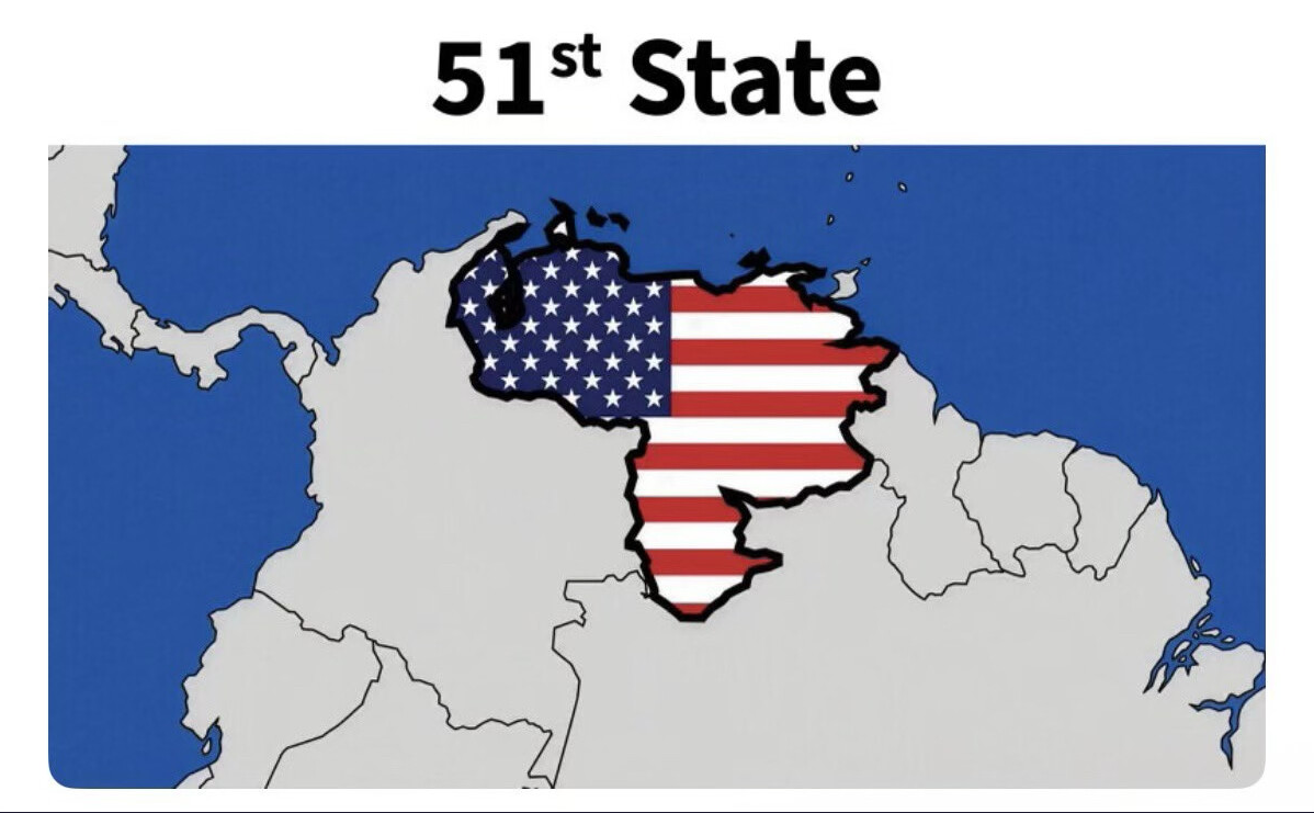 Venesuelanın xəritəsini növbəti dəfə "51-ci ştat" yazısı ilə paylaşdı Venesuelanın xəritəsini növbəti dəfə "51-ci ştat" yazısı ilə paylaşdı
