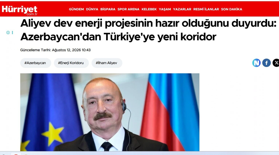 İlham Əliyevin Zəngəzur dəhlizi ilə bağlı fikirləri Türkiyə mediasının diqqət mərkəzindədir - FOTO