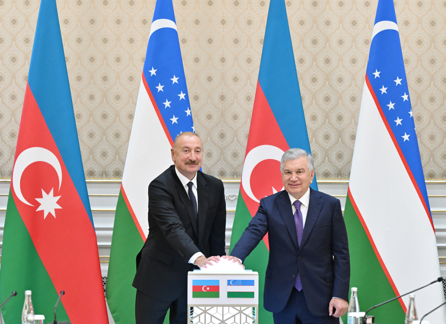 Prezidentlər Azərbaycanın Özbəkistanda həyata keçirdiyi layihələrin açılış mərasimində - FOTO