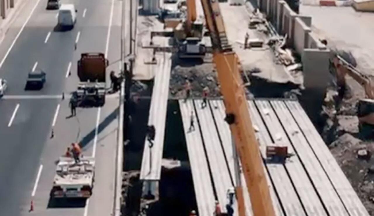 Magistral yol üzərində ikinci körpünün inşası davam edir Magistral yol üzərində ikinci körpünün inşası davam edir