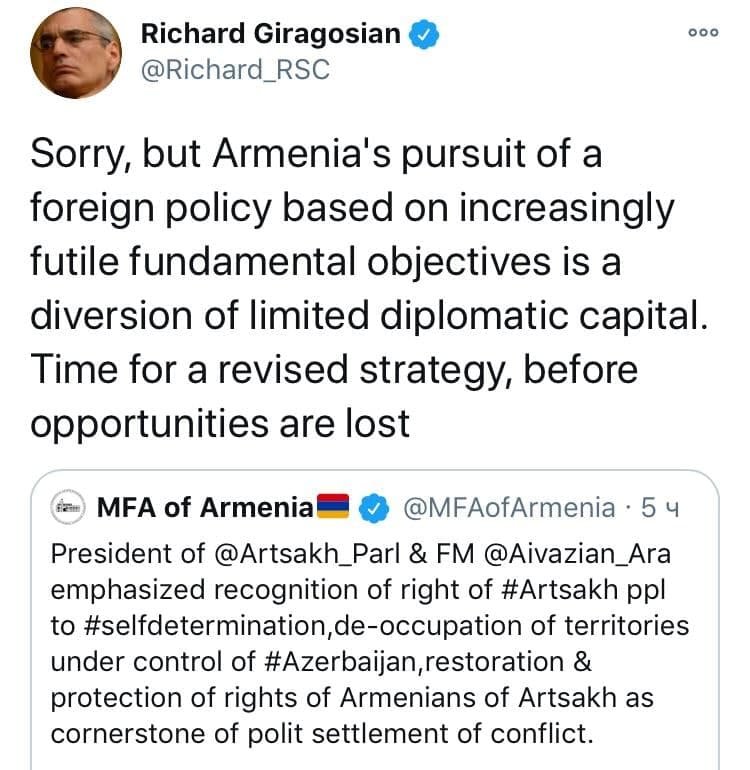 Riçard Kirakosyan - “Ermənistan məhdud diplomatik kapitalını faydasız işlərə xərcləyir” - foto 1