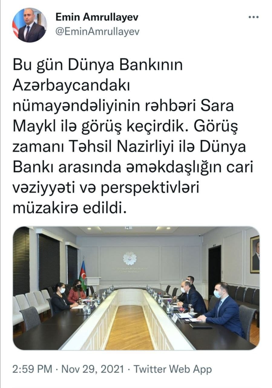 Təhsil nazirliyi ilə Dünya Bankı arasında əməkdaşlıq müzakirə olundu - FOTO - foto 1