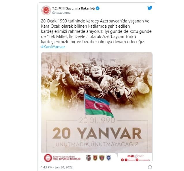 Türkiyə Müdafiə Nazirliyindən 20 Yanvar faciəsi ilə bağlı PAYLAŞIM - foto 2