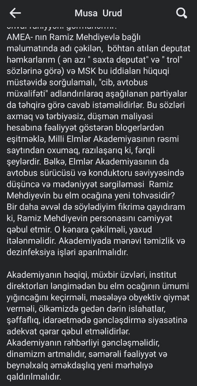 Musa Urud Ramiz Mehdiyev BARƏDƏ: “O, karantində nəvəsinə dəbdəbəli toy edəndən sonra getməli idi” - foto 4