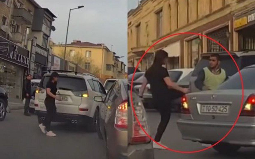 Sumqayıtda “parkovşik”ə təpik atan qadın sürücü saxlanıldı - VİDEO