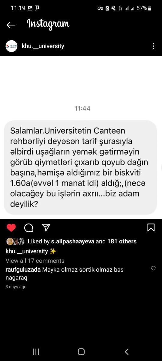 Xəzər universitetinin tələbələri bufetdən QOVULUR – Valideyndən ŞİKAYƏT - foto 1