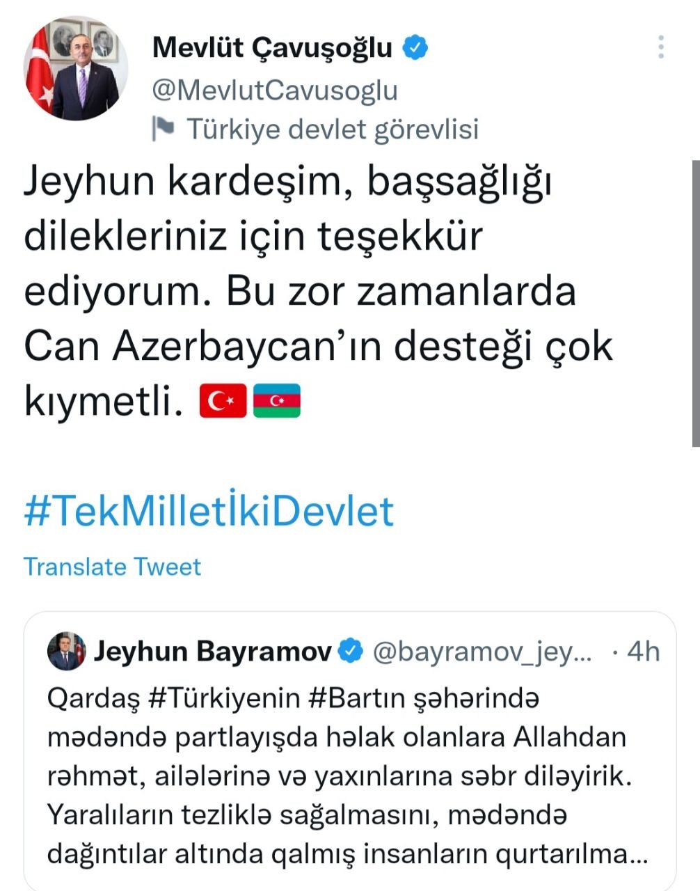 Çavuşoğludan ölkəmizə TƏŞƏKKÜR: “Can Azərbaycanın dəstəyi çox qiymətlidir” - foto 1