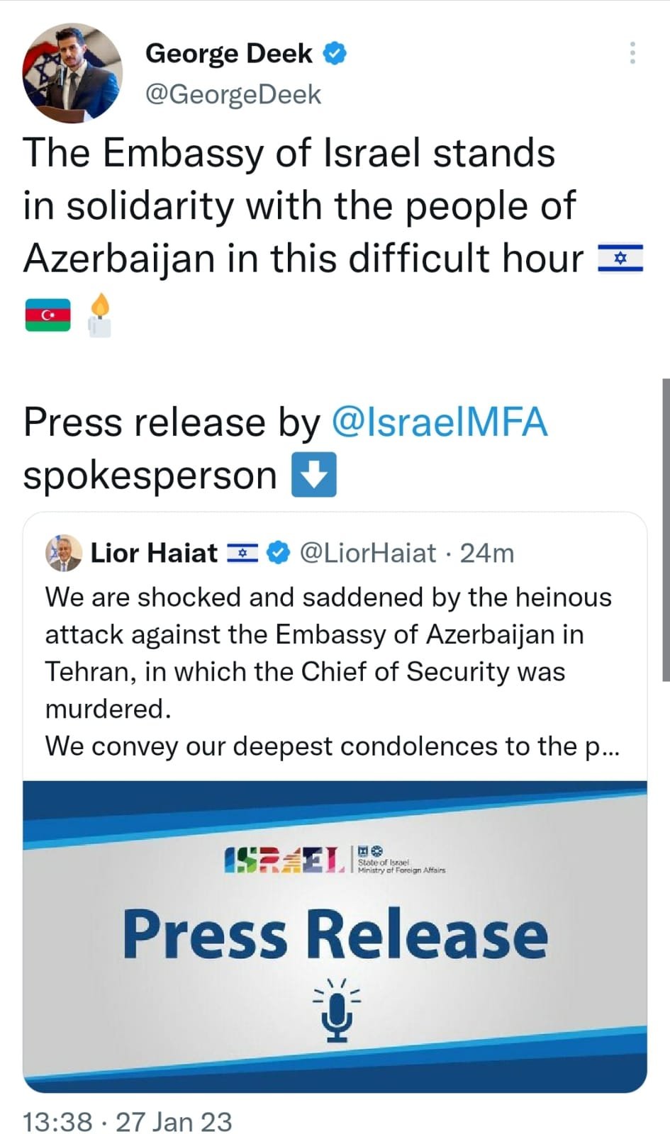 “İsrail səfirliyi Azərbaycan xalqı ilə həmrəydir