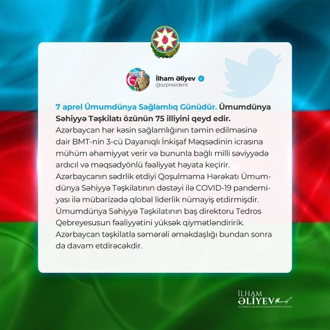 İlham Əliyev Ümumdünya Sağlamlıq Günü münasibətilə paylaşım edib - foto 1