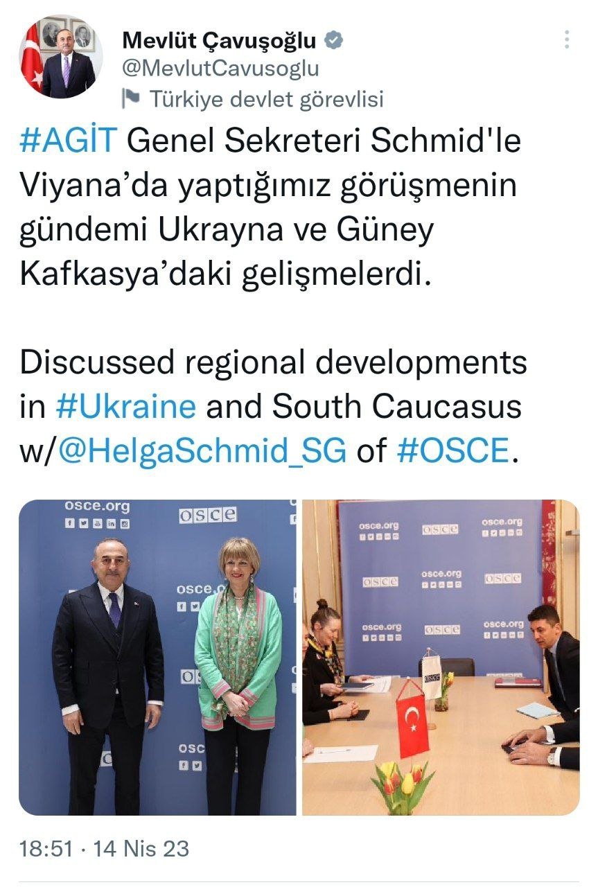 Çavuşoğlu ATƏT-in baş katibi ilə Ukrayna və Cənubi Qafqazdakı vəziyyətdən DANIŞDI - FOTO - foto 1